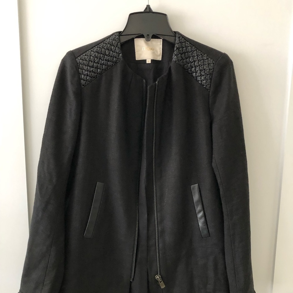 Maje Black Long Lambskin Jacket 36 S - Picture 5 of 13